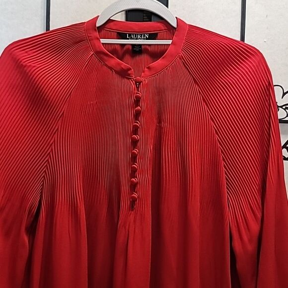 Lauren Ralph Lauren Lush Red Pleated Blouse - Picture 3 of 5